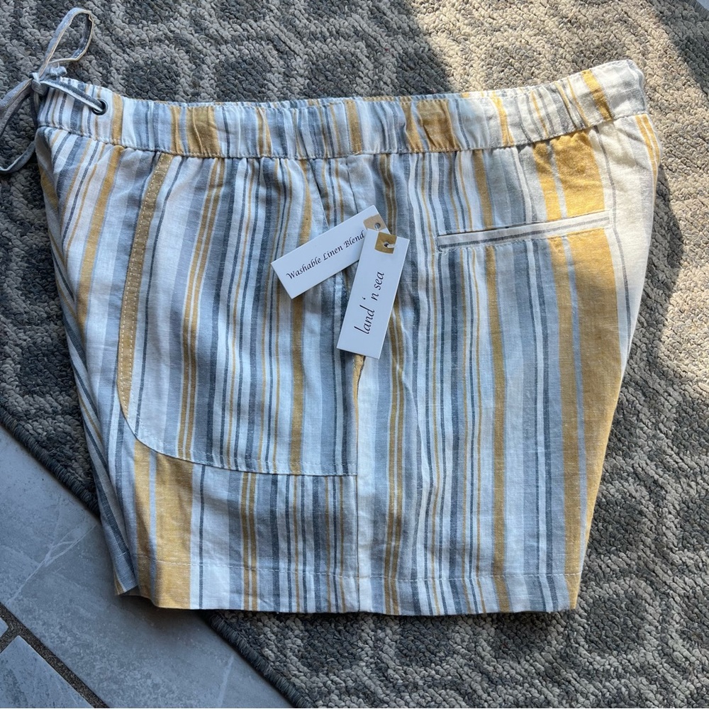 Land’ n Sea Washable Linen Blend Shorts Gold Stripe Large